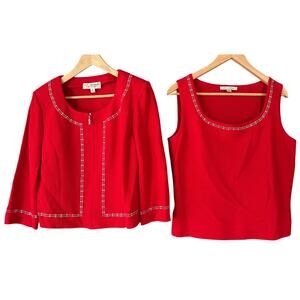 St. John Evening Jacket and Shell top Red jeweled crystals Medium 8 Set Sparkle